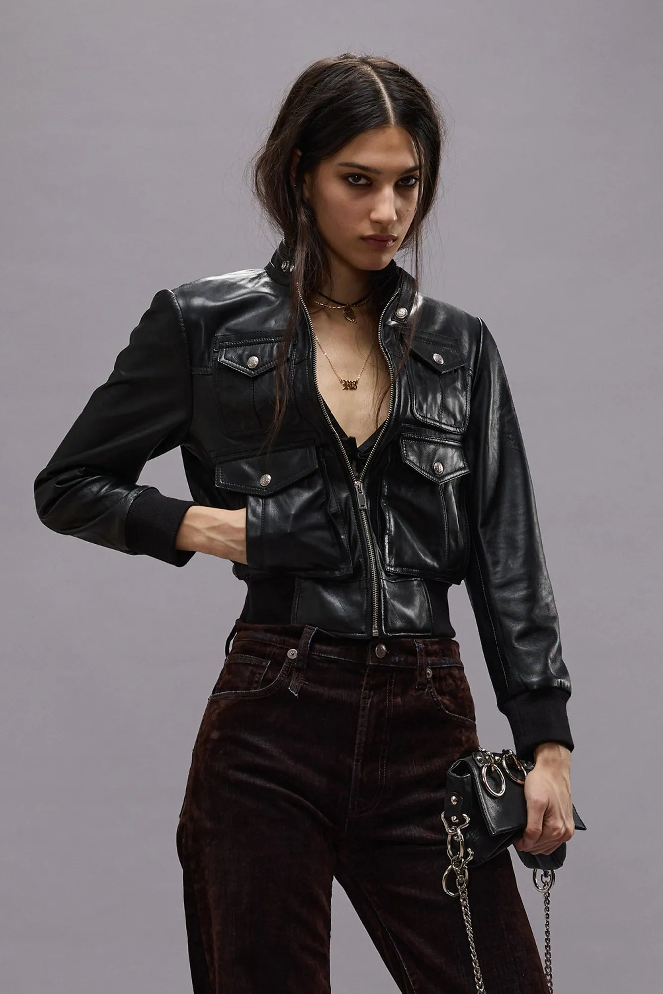 SHRUNKEN ZIP-UP LEATHER JACKET - BLACK sold by R13