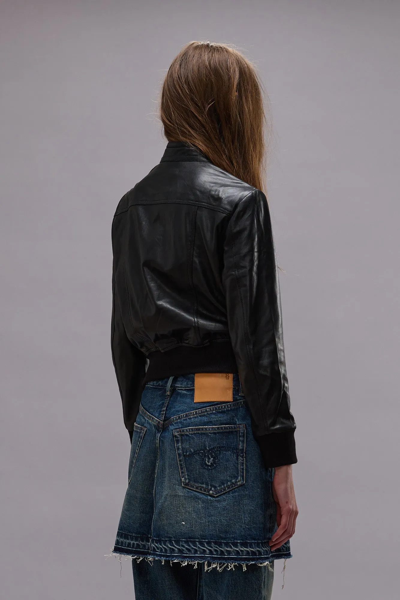 SHRUNKEN ZIP-UP LEATHER JACKET - BLACK sold by R13 product image thumbnail 5