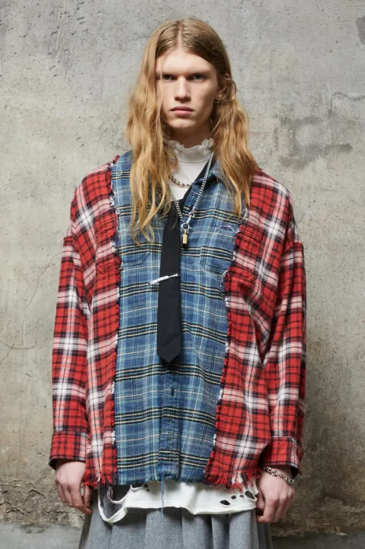 DROP NECK COMBO WORK SHIRT - RED/BLUE PLAID sold by R13