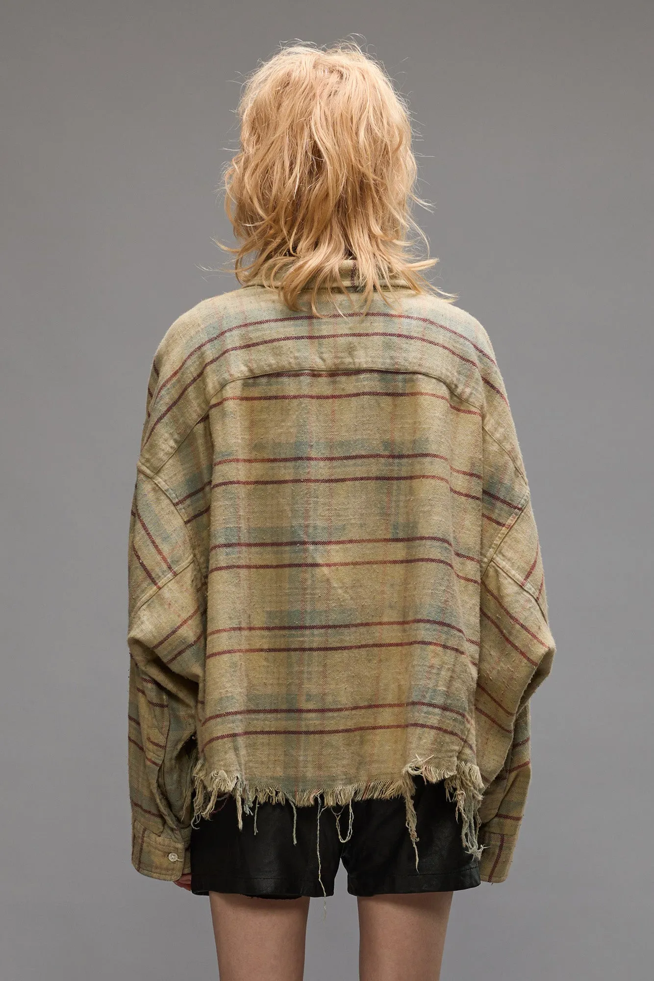 CROPPED WORKSHIRT - BLEACHED LIGHT BLUE PLAID sold by R13 product image thumbnail 4