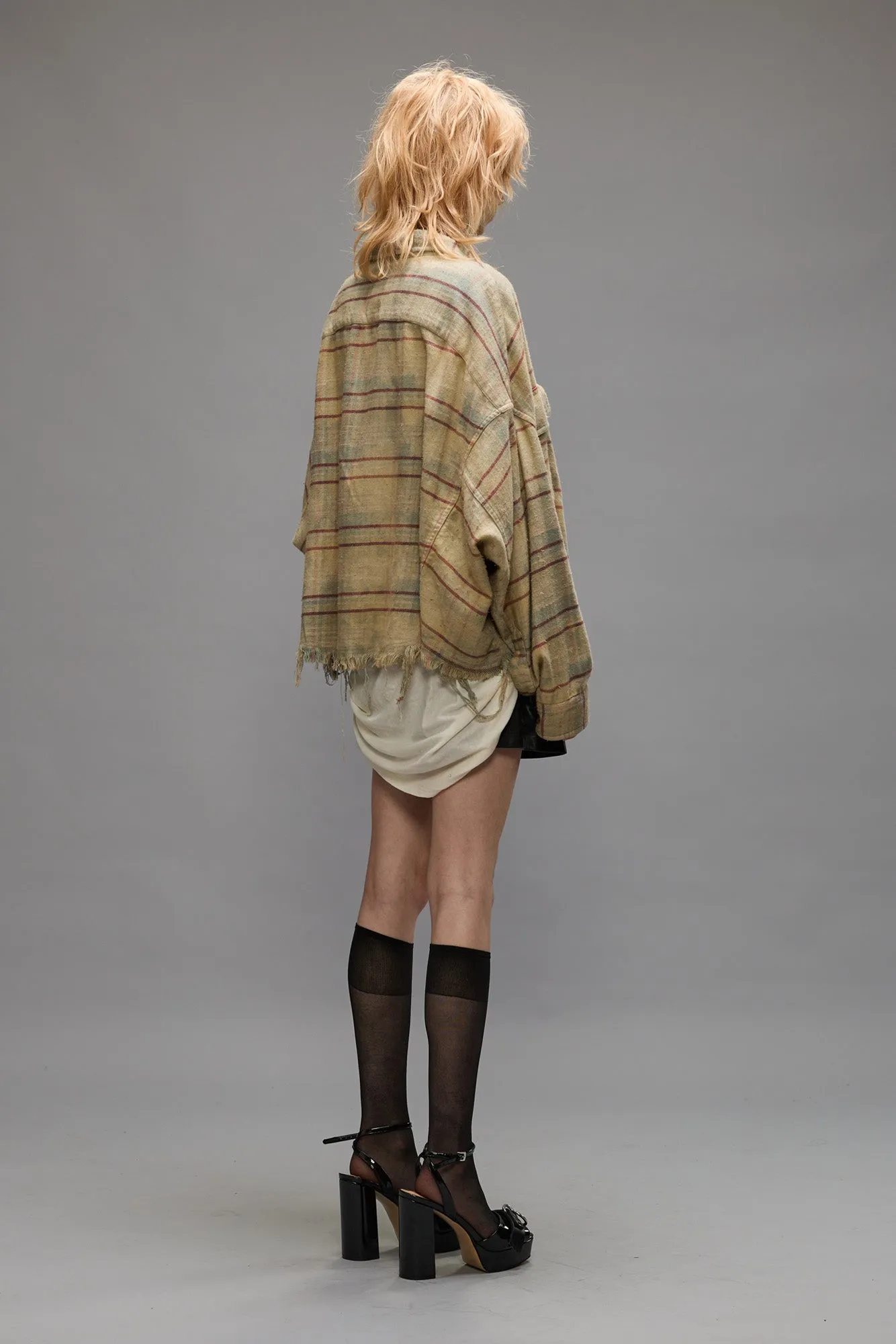 CROPPED WORKSHIRT - BLEACHED LIGHT BLUE PLAID sold by R13 product image thumbnail 2