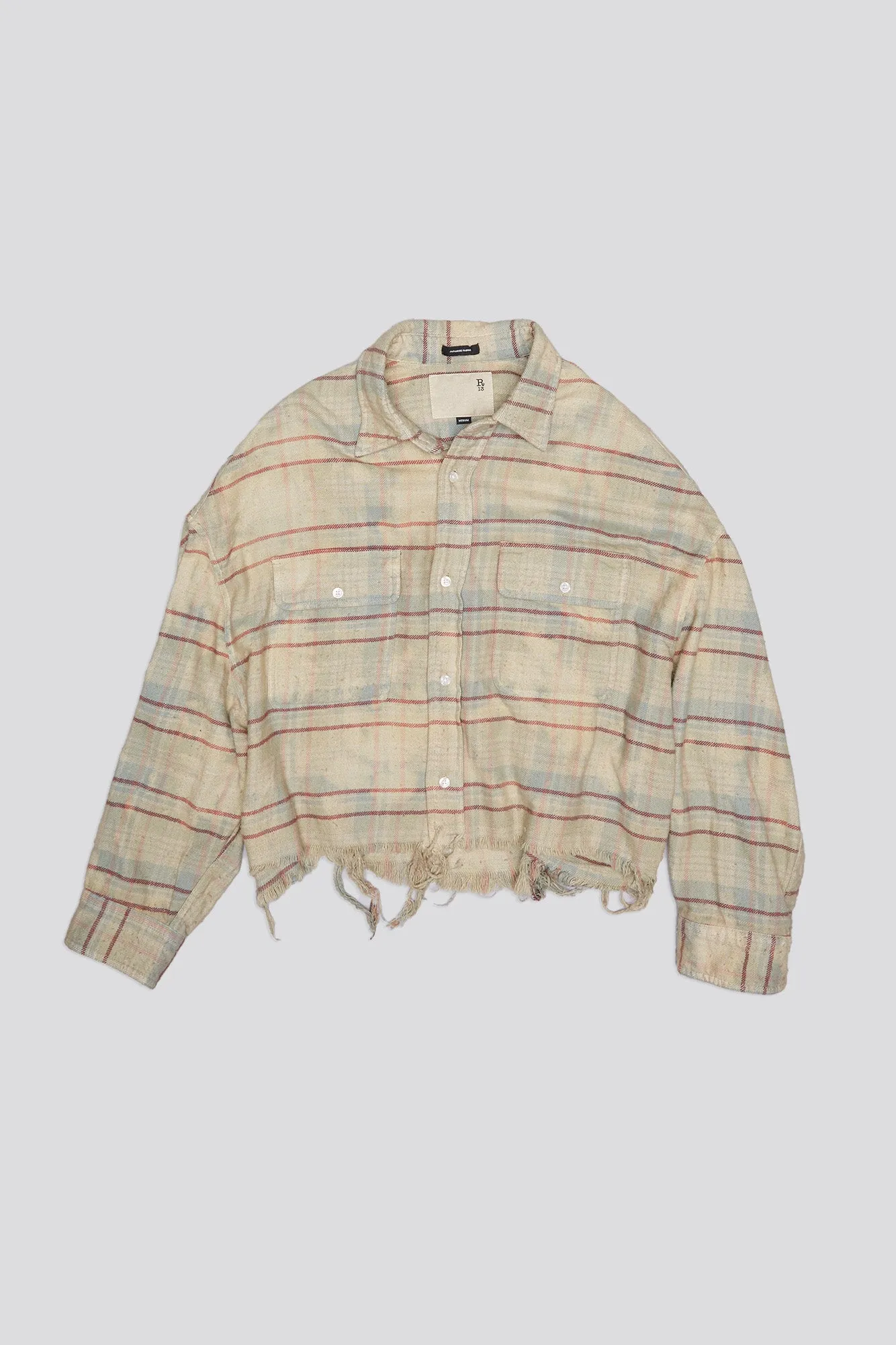 CROPPED WORKSHIRT - BLEACHED LIGHT BLUE PLAID sold by R13 product image thumbnail 5