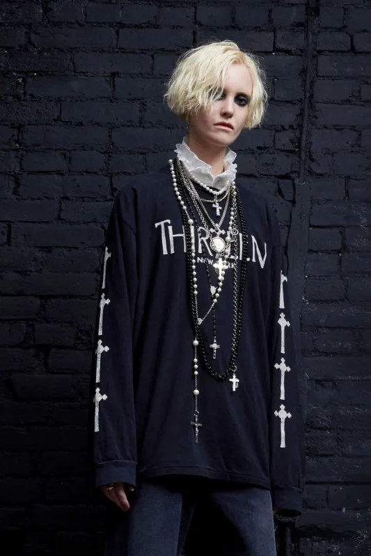 R THIRTEEN GOTHIC LONG SLEEVE TEE - BLACK made by R13