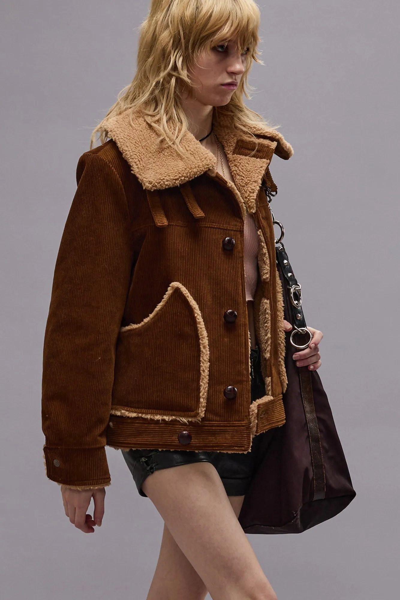 OVERSIZED COLLAR JACKET - BROWN CORDUROY sold by R13