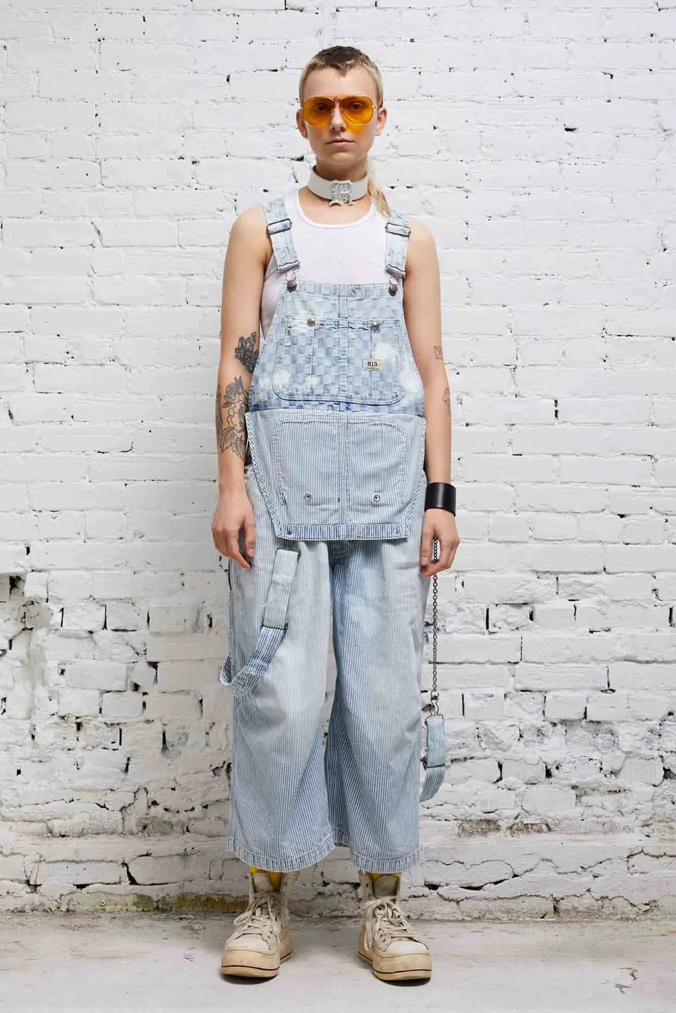 CROPPED DOUBLE BIB OVERALL - HICKORY CHECKERBOARD sold by R13 product image thumbnail 2