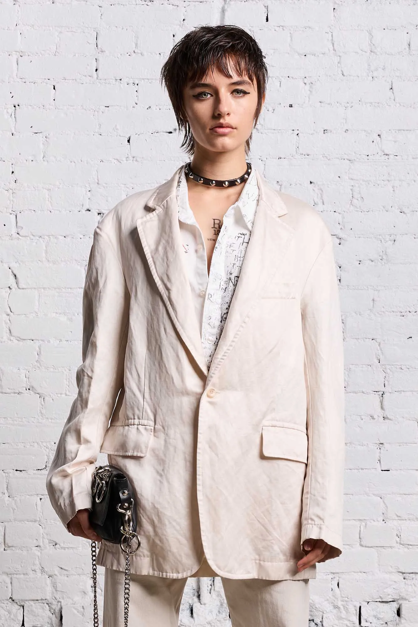 OVERSIZED RAGGED BLAZER - OYSTER sold by R13 product image thumbnail 3