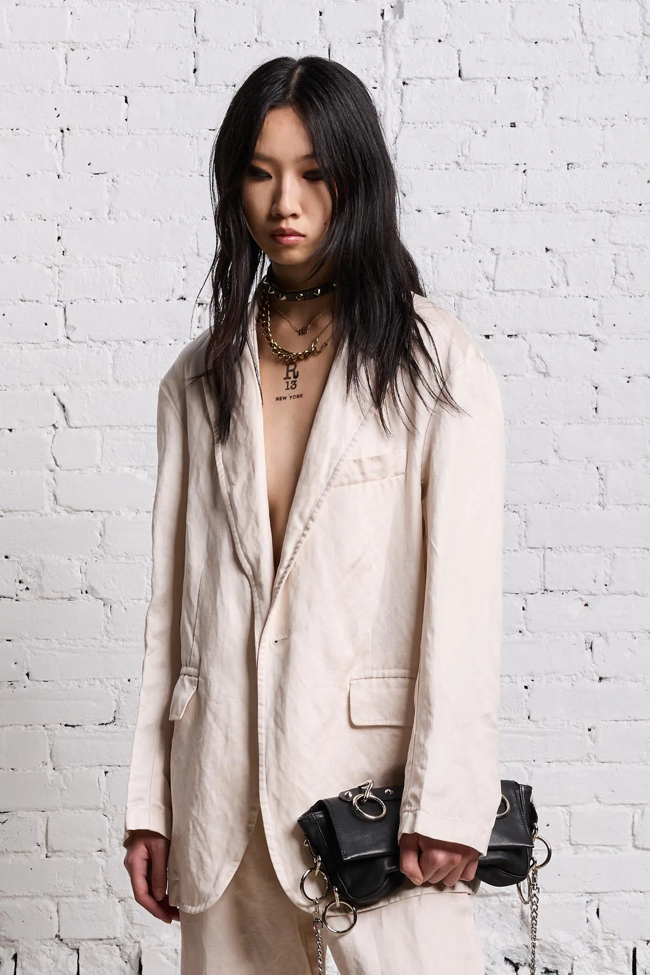 OVERSIZED RAGGED BLAZER - OYSTER sold by R13