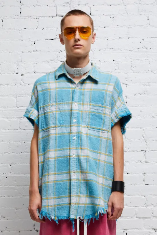 SLEEVELESS BOXY BUTTON-UP - LIGHT BLUE PLAID sold by R13