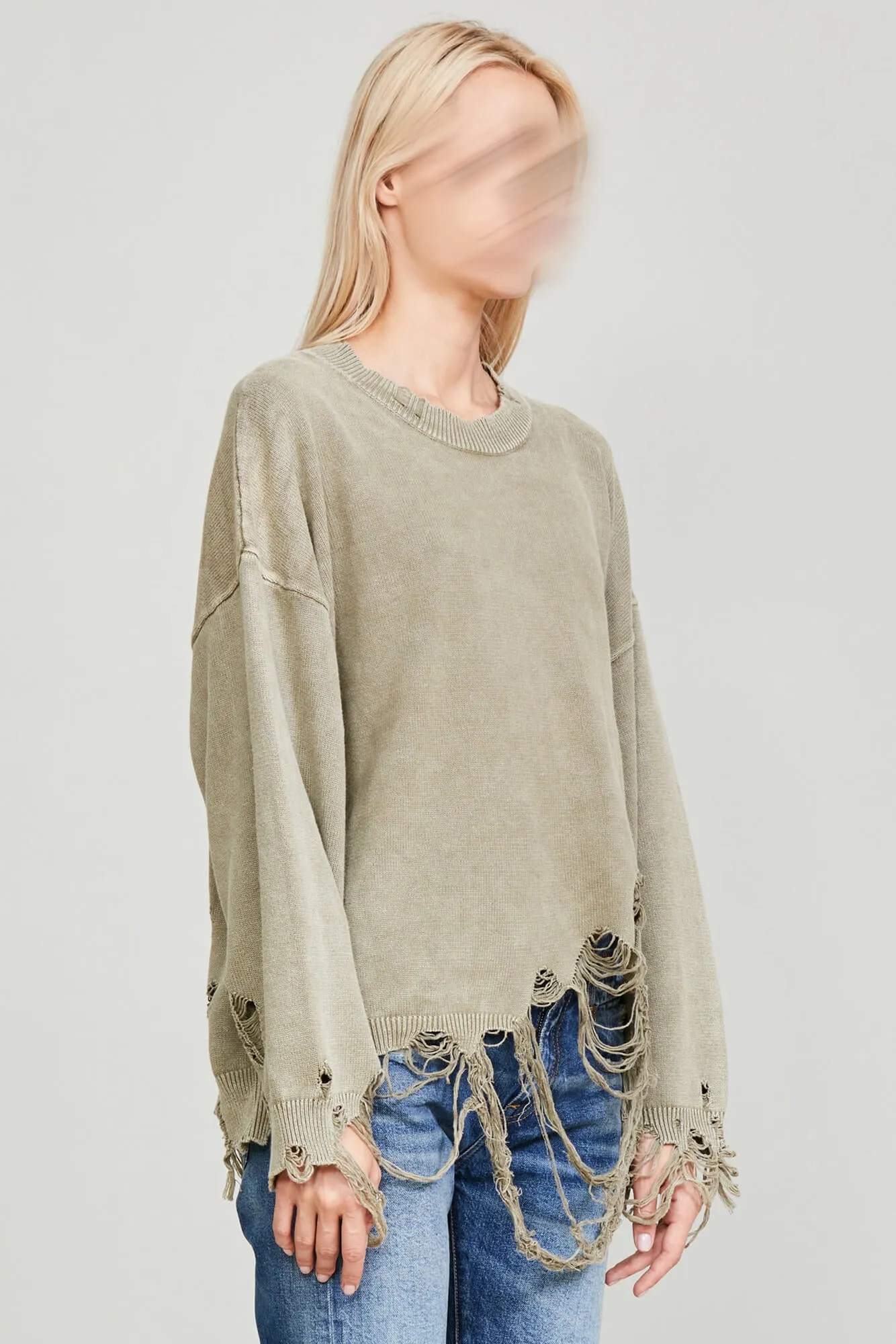DESTROYED OVERSIZED PULLOVER - LIGHT GREEN sold by R13 product image thumbnail 2