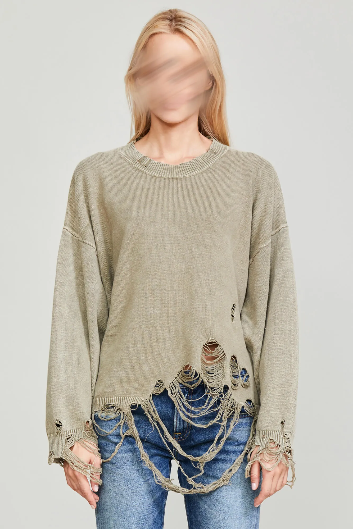 DESTROYED OVERSIZED PULLOVER - LIGHT GREEN sold by R13 product image thumbnail 5
