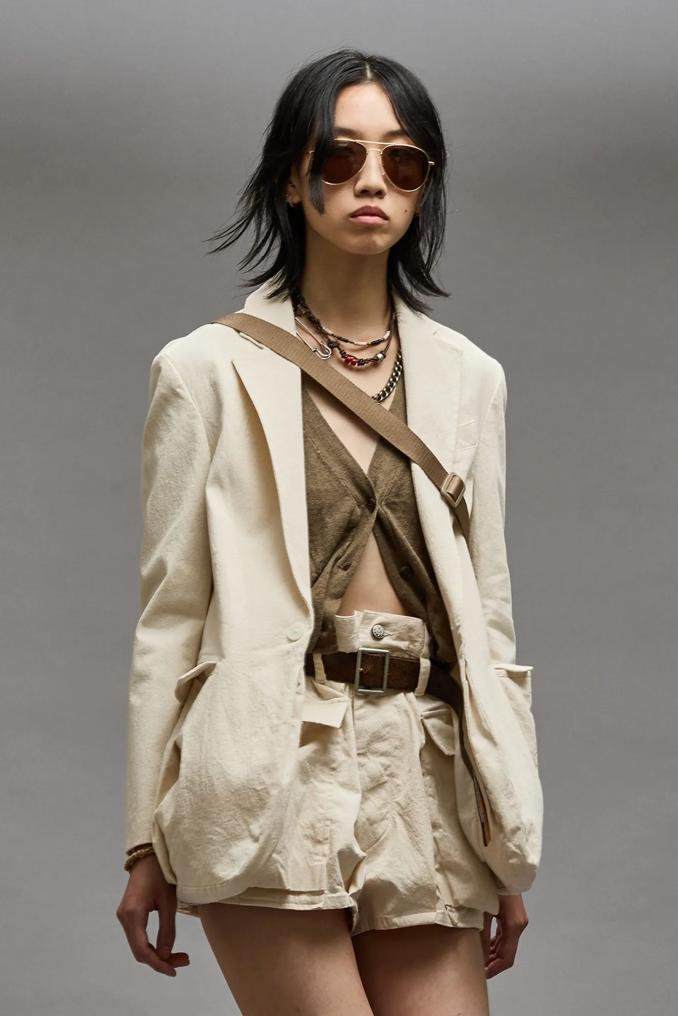 SHRUNKEN BELLOW POCKET BLAZER - NATURAL sold by R13