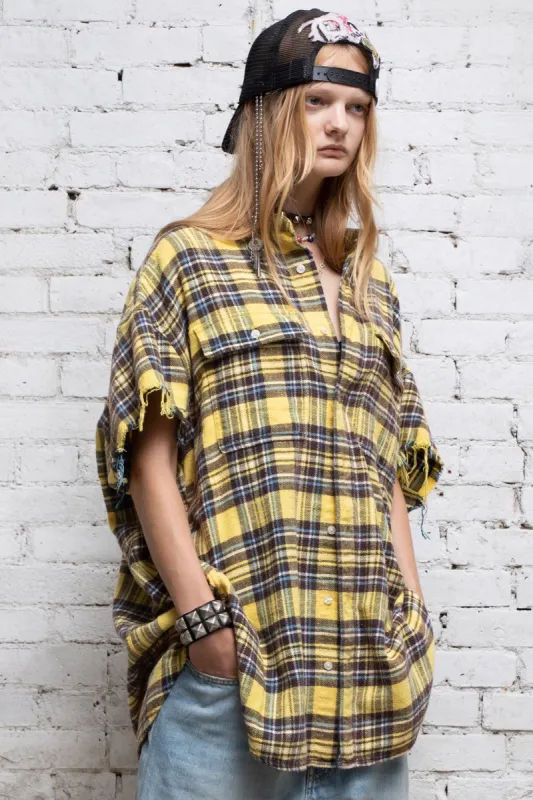 OVERSIZED CUT-OFF SHIRT - YELLOW PLAID sold by R13