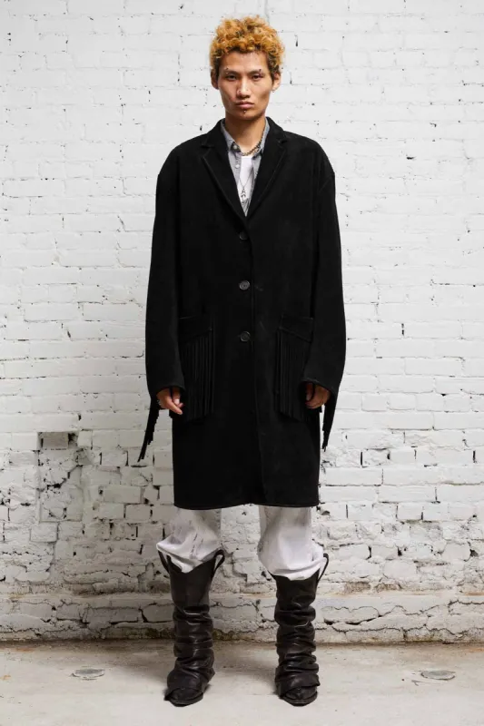 FRINGE LEATHER JACKET - BLACK SUEDE made by R13