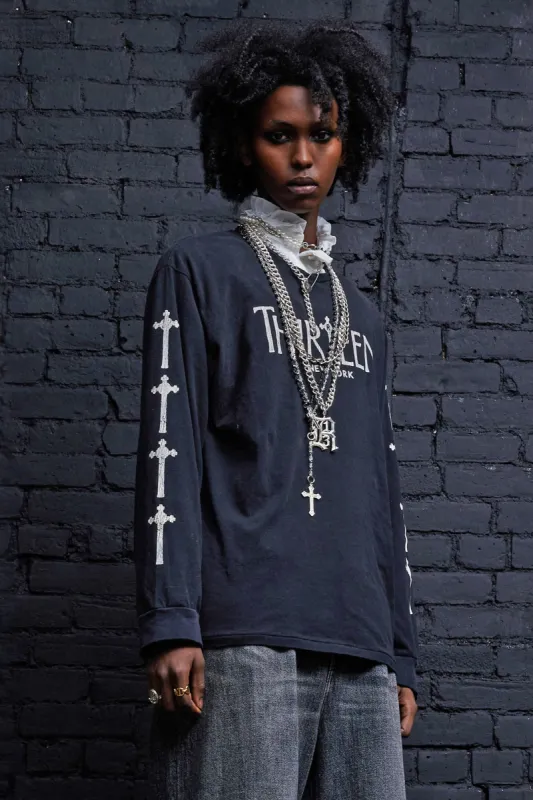 R THIRTEEN GOTHIC LONG SLEEVE TEE - BLACK made by R13