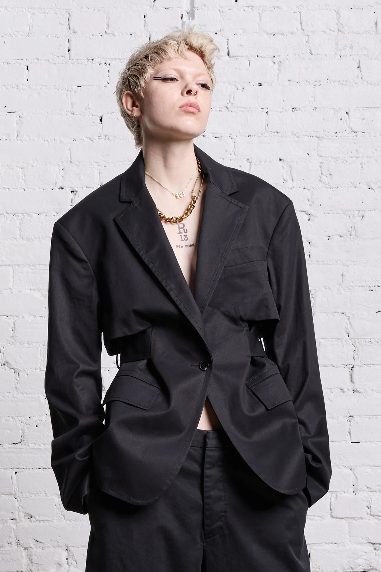 TRENCH VENT BLAZER - BLACK sold by R13