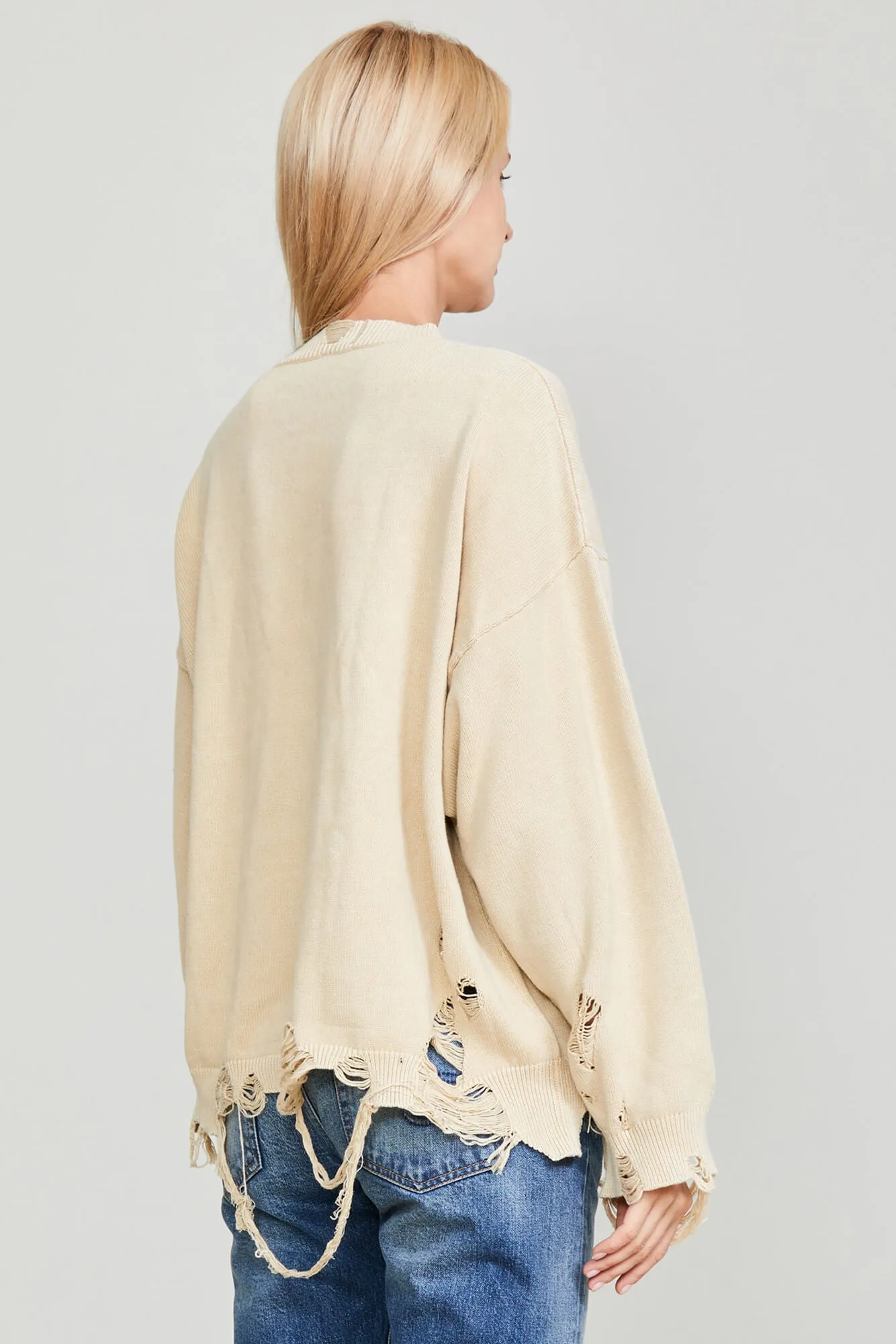 DESTROYED OVERSIZED PULLOVER - KHAKI sold by R13 product image thumbnail 3
