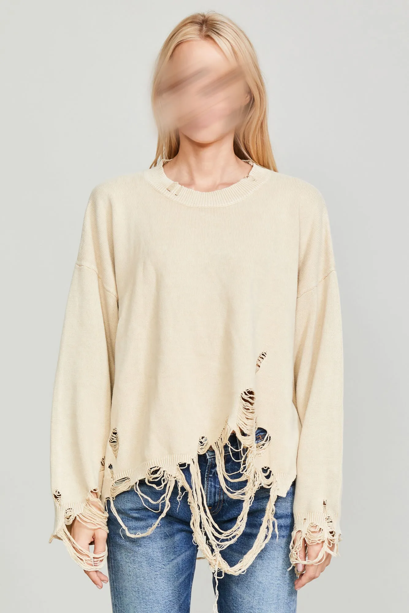 DESTROYED OVERSIZED PULLOVER - KHAKI sold by R13 product image thumbnail 5