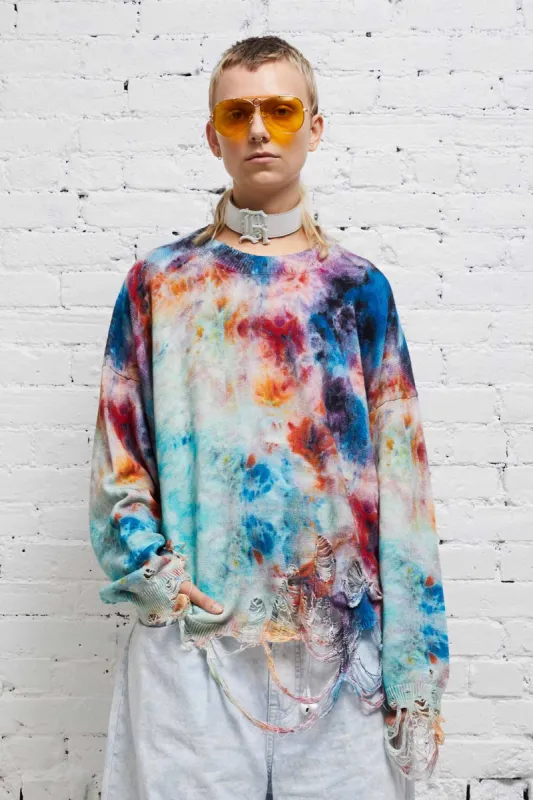 DESTROYED OVERSIZED PULLOVER - PRINTED TIE-DYE sold by R13