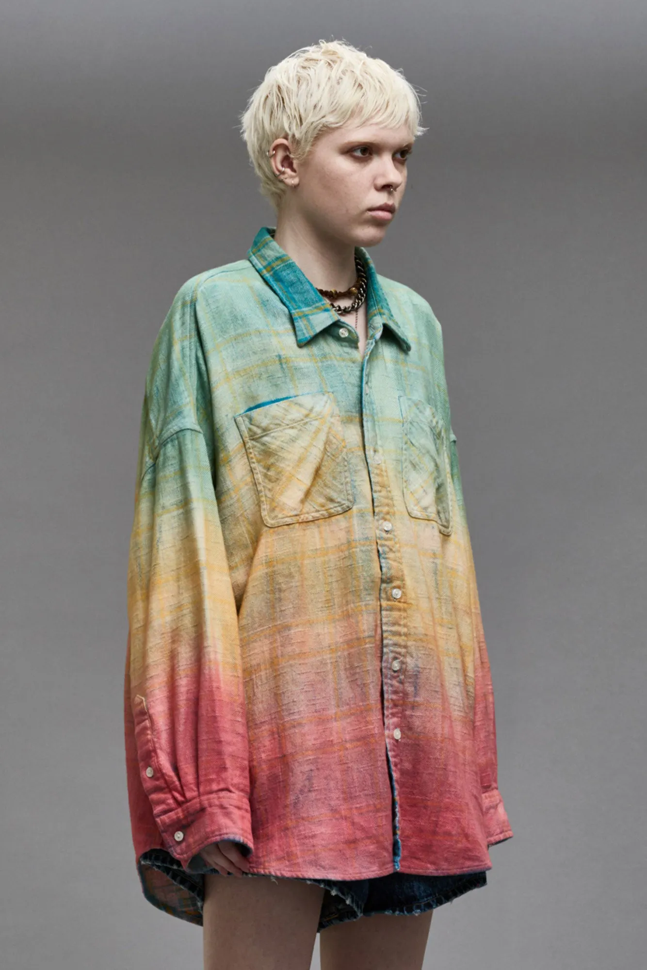 DROP NECK WORKSHIRT - PASTEL PLAID sold by R13 product image thumbnail 4