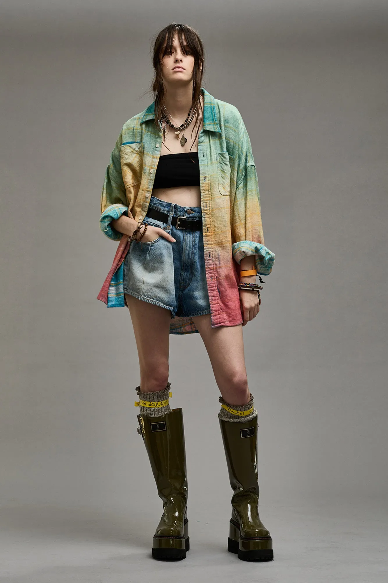 DROP NECK WORKSHIRT - PASTEL PLAID sold by R13 product image thumbnail 2