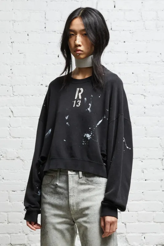 CROPPED R13 CREWNECK - ACID BLACK sold by R13