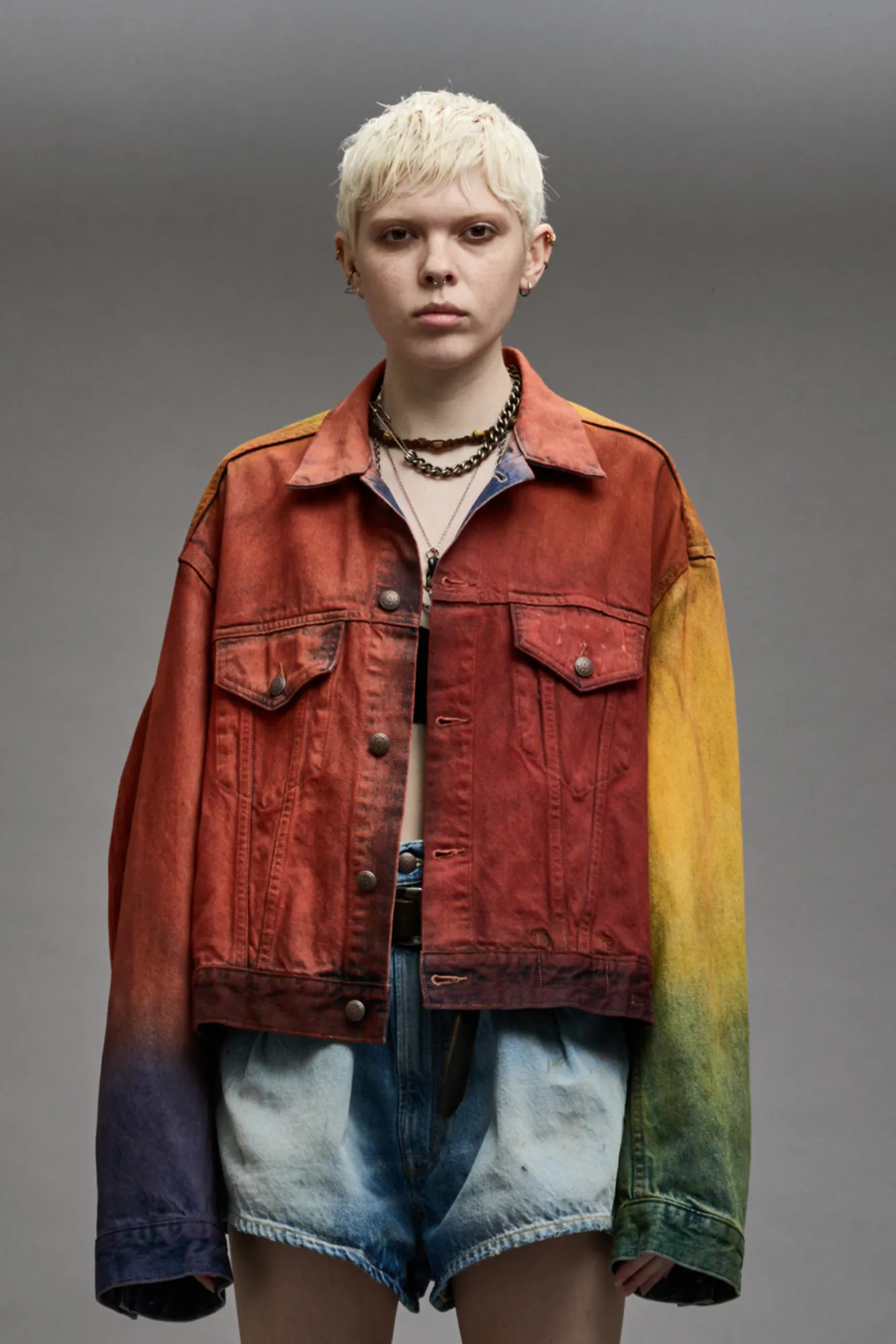 ELI BOXY TRUCKER JACKET - MULTICOLOR SPRAY DYE sold by R13 product image thumbnail 3
