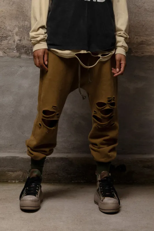SHREDDED DROP CROTCH SWEATPANT - OLIVE sold by R13