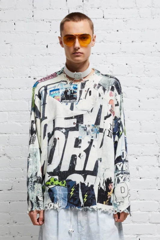 DISTRESSED OVERSIZED PULLOVER - 11 SPRING GRAFFITI sold by R13