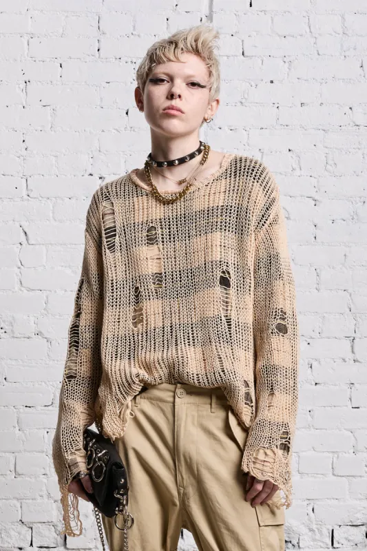 RELAXED OVERLAY CREWNECK - CREAM AND BLACK PLAID sold by R13
