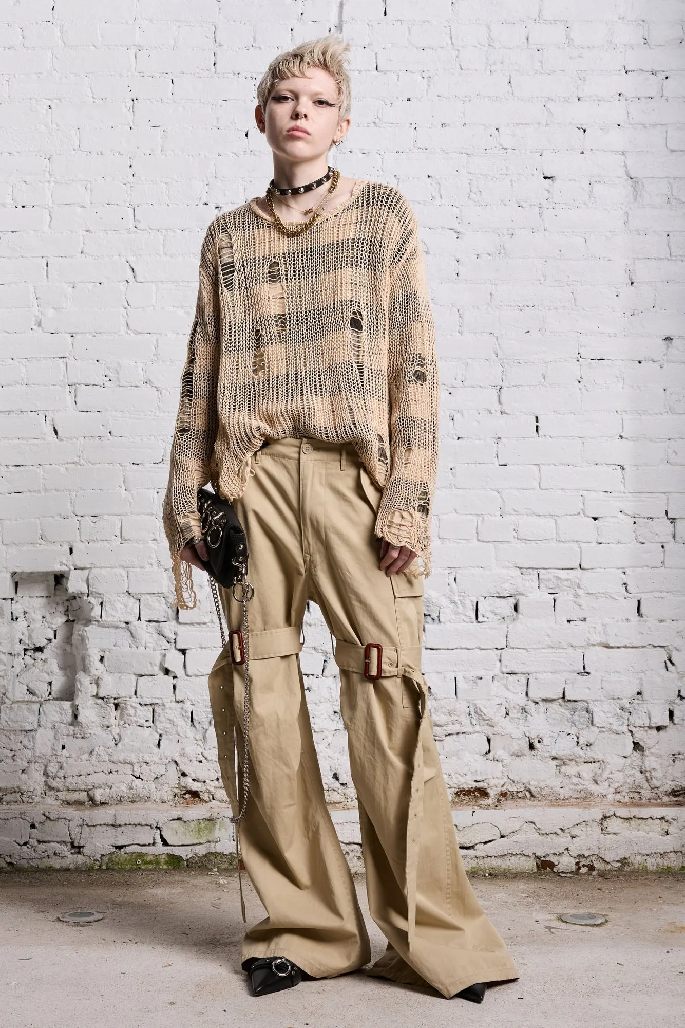 RELAXED OVERLAY CREWNECK - CREAM AND BLACK PLAID sold by R13 product image thumbnail 2