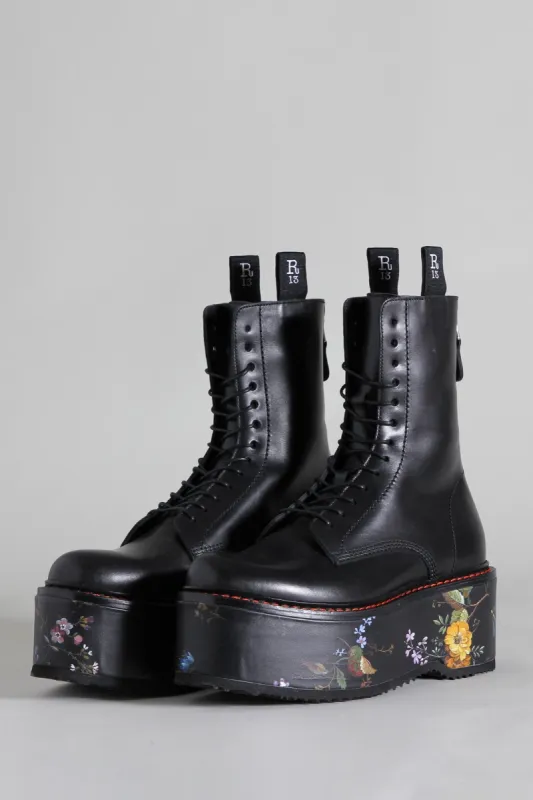 DOUBLE STACK BOOT - BLACK WITH FLORAL PLATFORM sold by R13