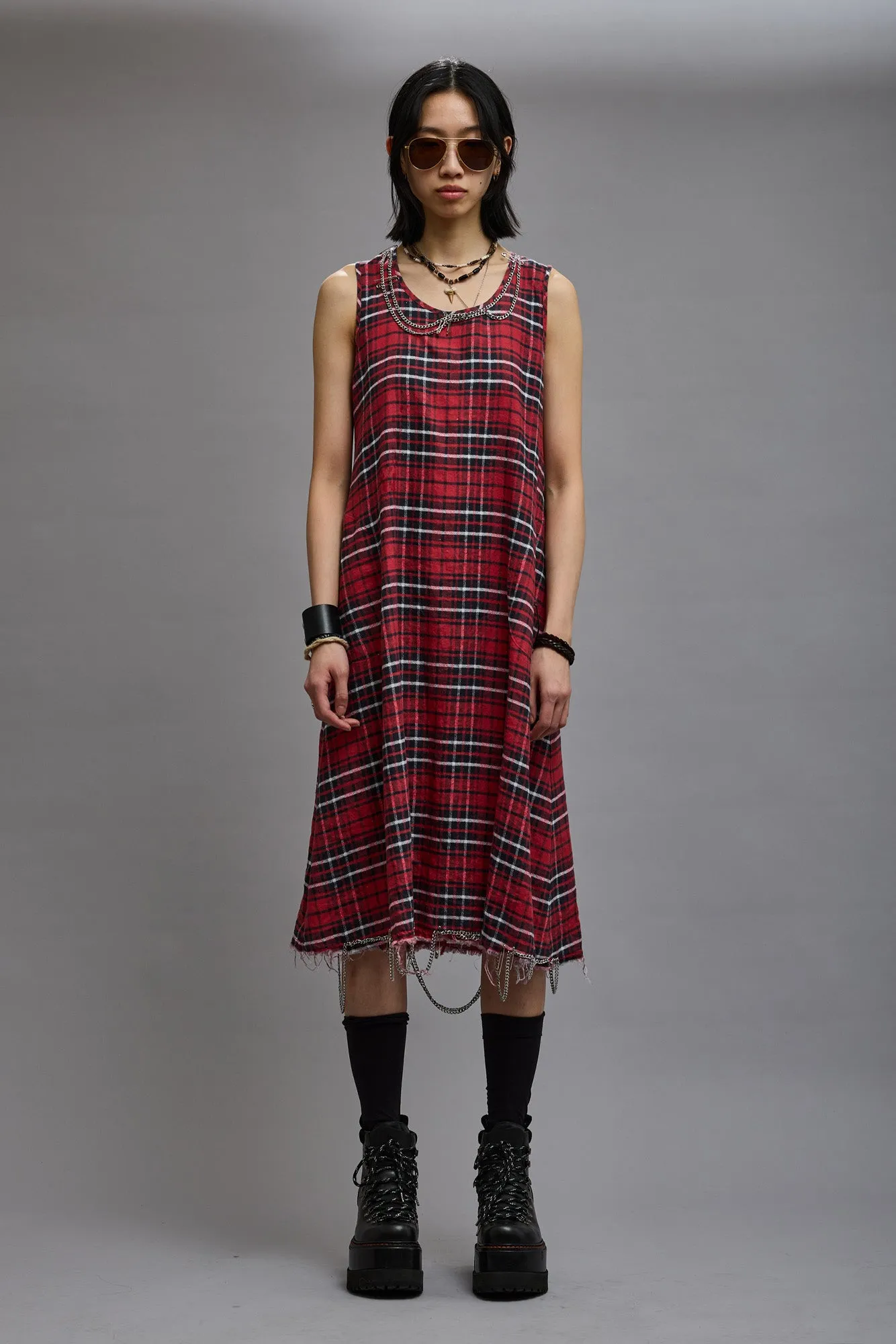 CHAIN EMBELLISHED MIDI - RED PLAID sold by R13 product image thumbnail 2