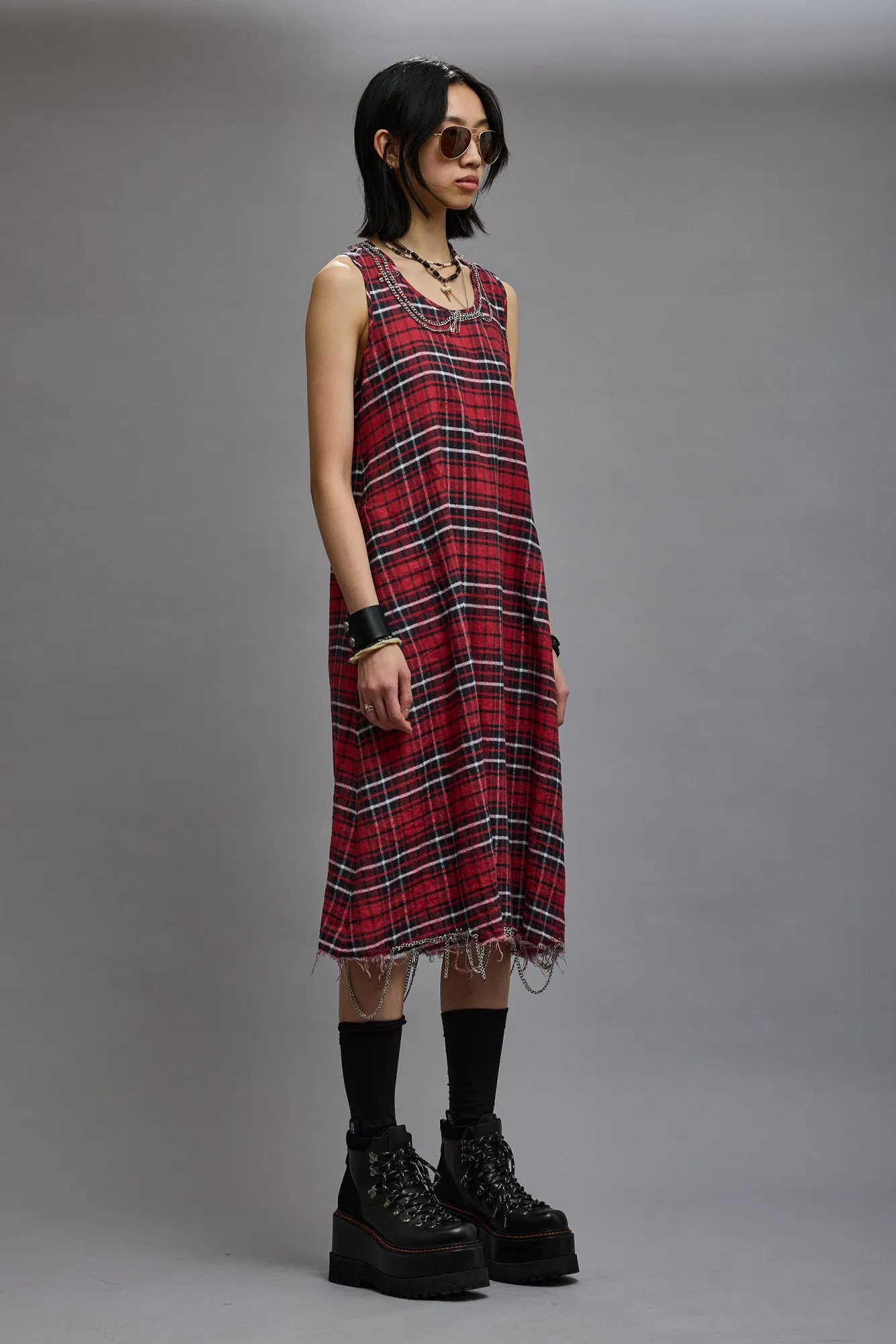 CHAIN EMBELLISHED MIDI - RED PLAID sold by R13 product image thumbnail 3