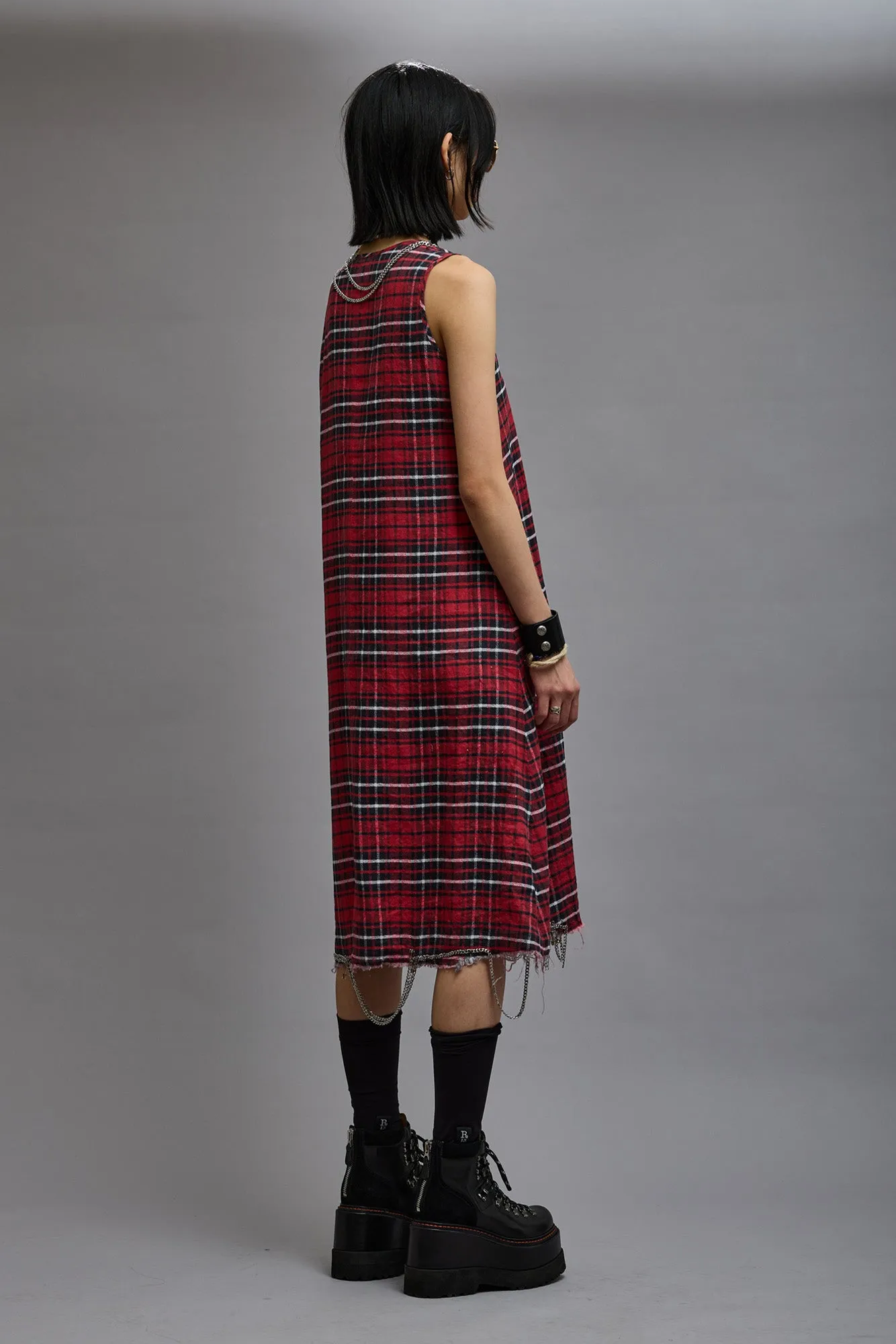 CHAIN EMBELLISHED MIDI - RED PLAID sold by R13 product image thumbnail 4