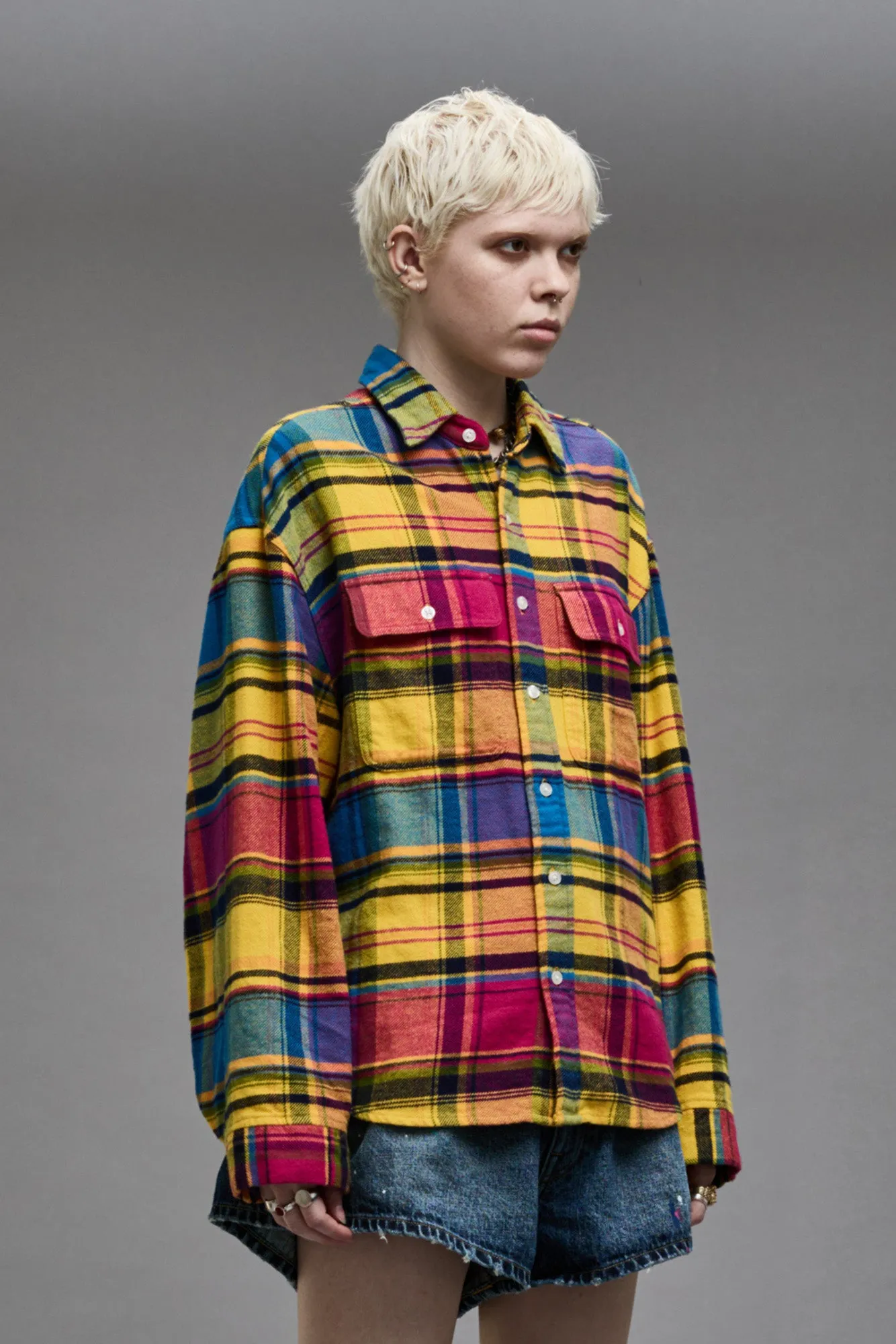 RELAXED WORKSHIRT - RAINBOW PLAID sold by R13 product image thumbnail 4