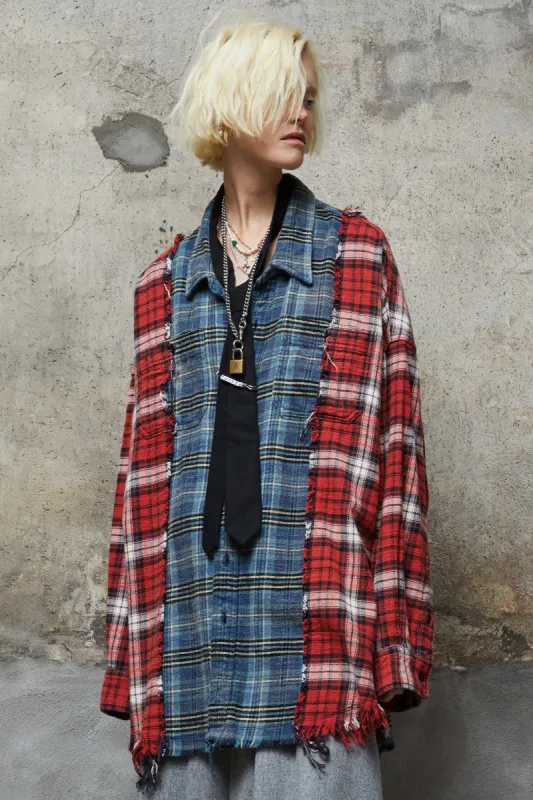 DROP NECK COMBO WORK SHIRT - RED/BLUE PLAID sold by R13