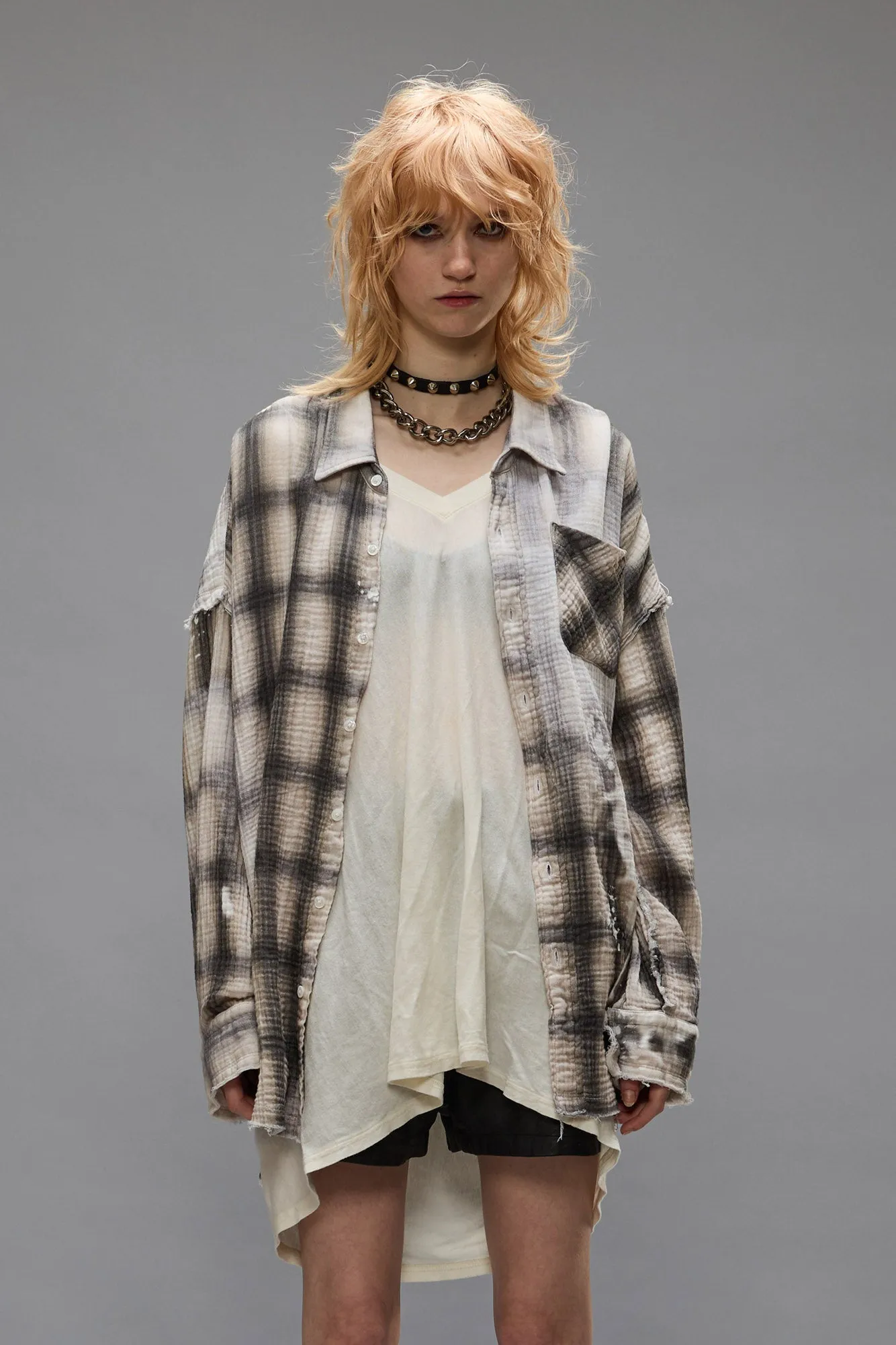 SHREDDED SEAM DROP NECK - PRINTED GREY PLAID sold by R13 product image thumbnail 3