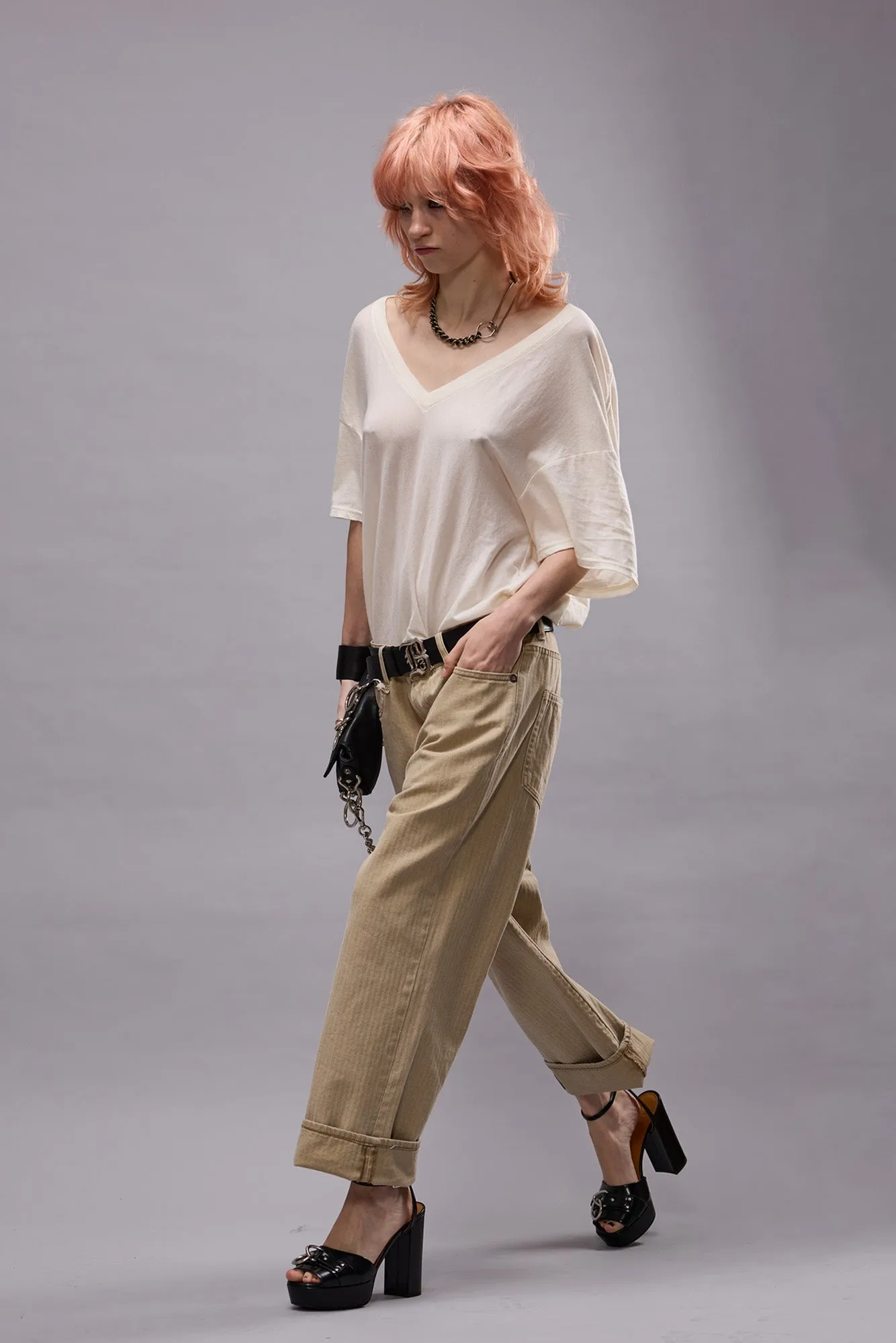 X-BOYFRIEND JEAN - KHAKI HERRINGBONE TWILL sold by R13 product image thumbnail 2