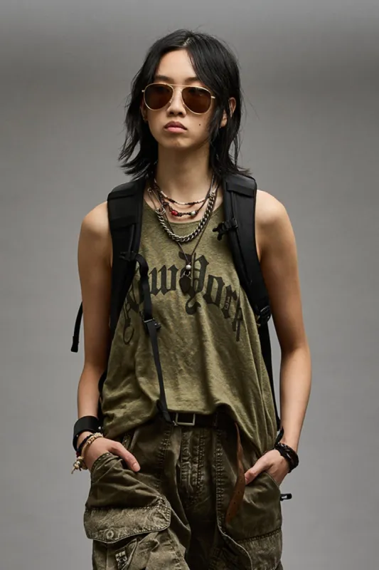 NEW YORK RELAXED TANK - OLIVE made by R13