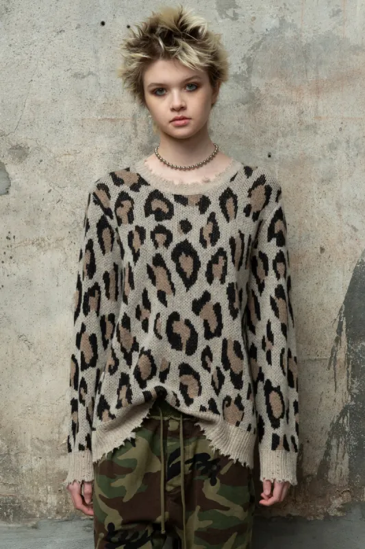 LEOPARD CASHMERE CREWNECK SWEATER - LEOPARD sold by R13