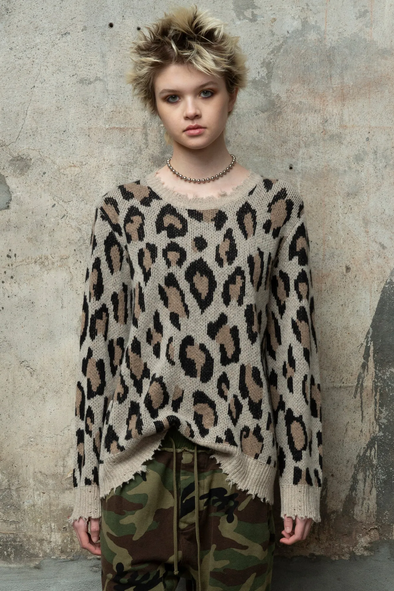 LEOPARD CASHMERE CREWNECK SWEATER - LEOPARD sold by R13