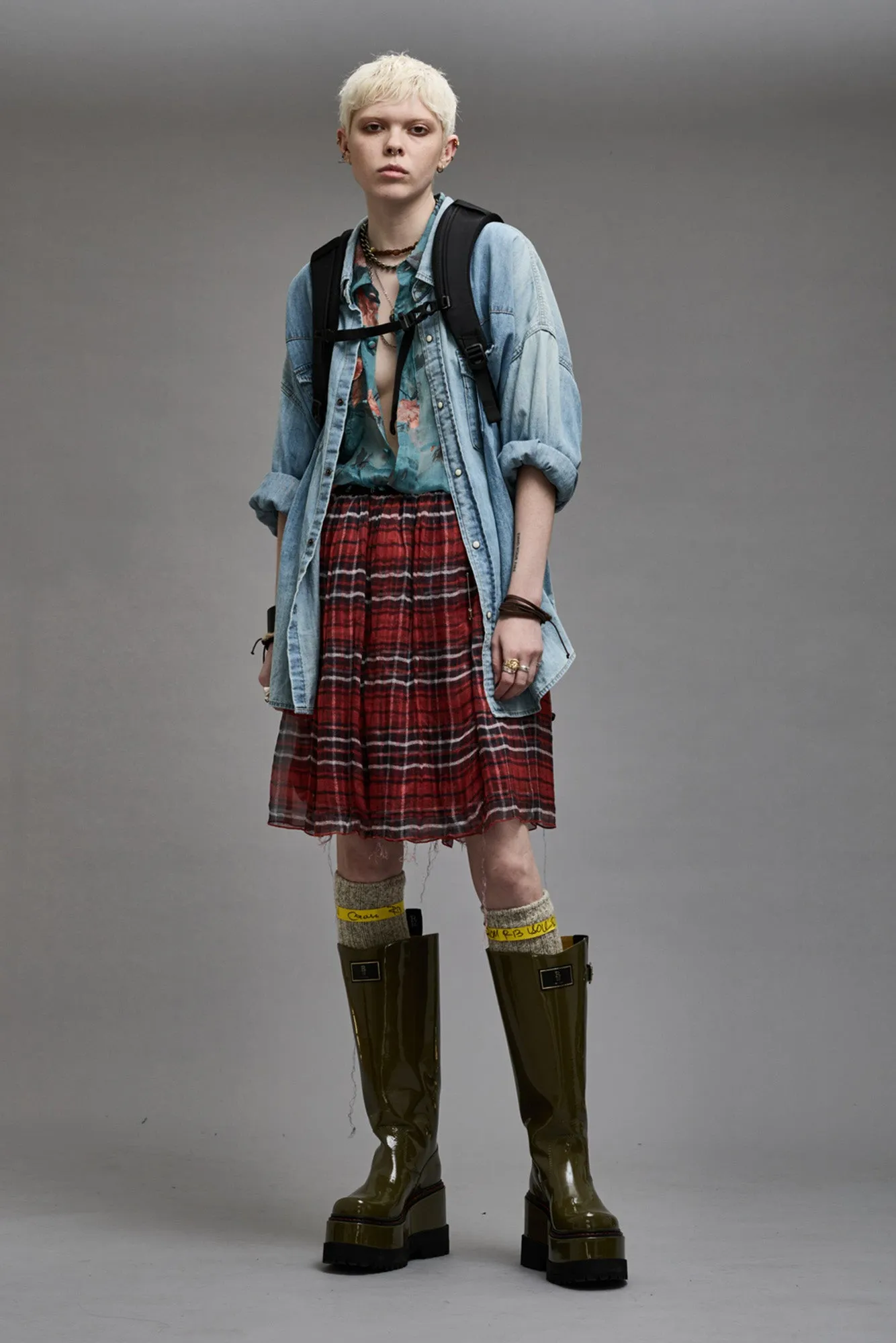 DOUBLE LAYER KILT SKIRT - RED PLAID sold by R13 product image thumbnail 2