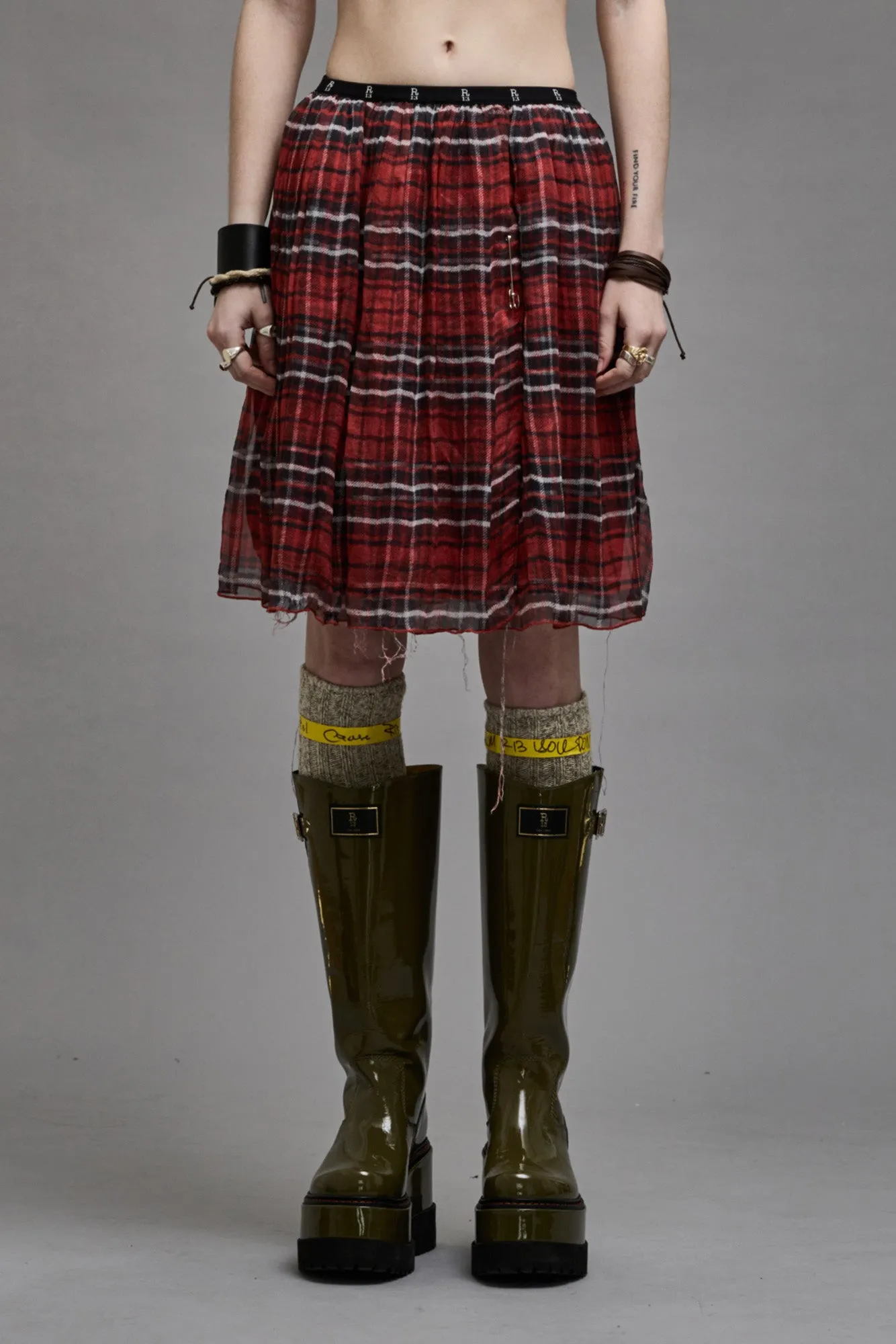 DOUBLE LAYER KILT SKIRT - RED PLAID sold by R13 product image thumbnail 3