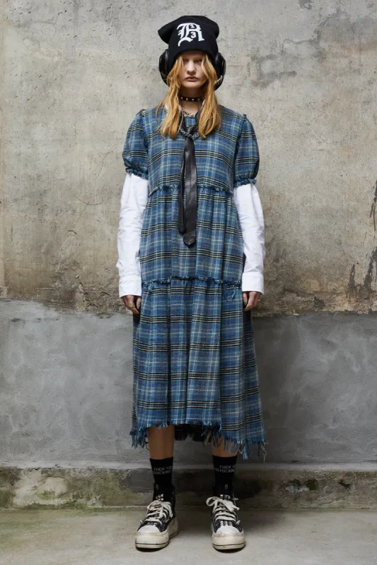 SHREDDED RELAXED MIDI - BLUE PLAID sold by R13