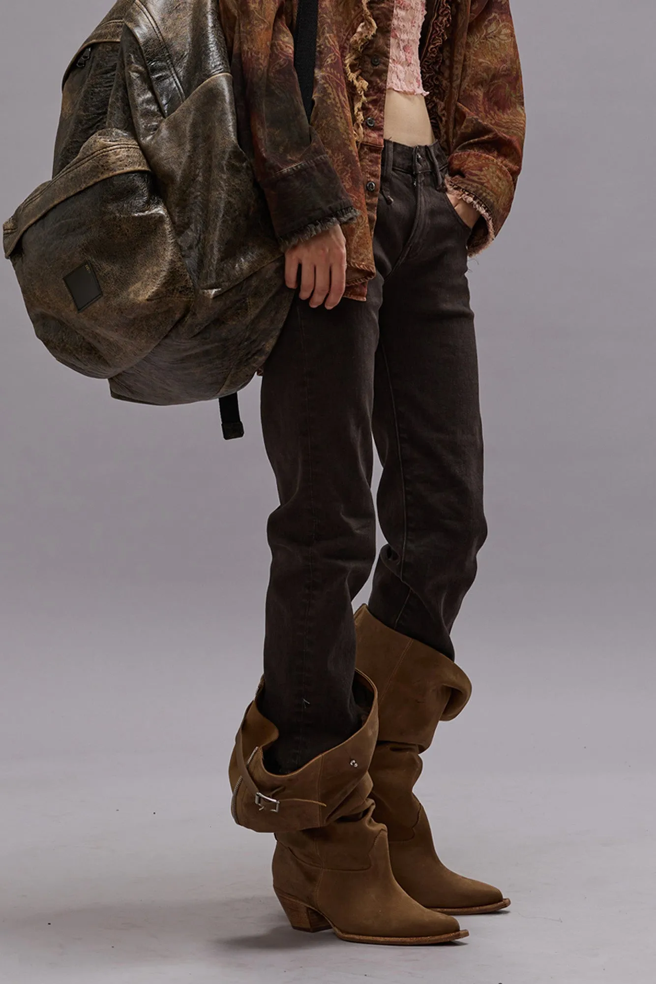 BOY STRAIGHT - CHOCOLATE BROWN STRETCH sold by R13