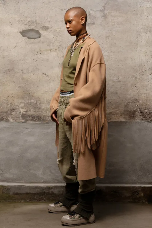 FRINGE RAW CUT COAT - CAMEL made by R13