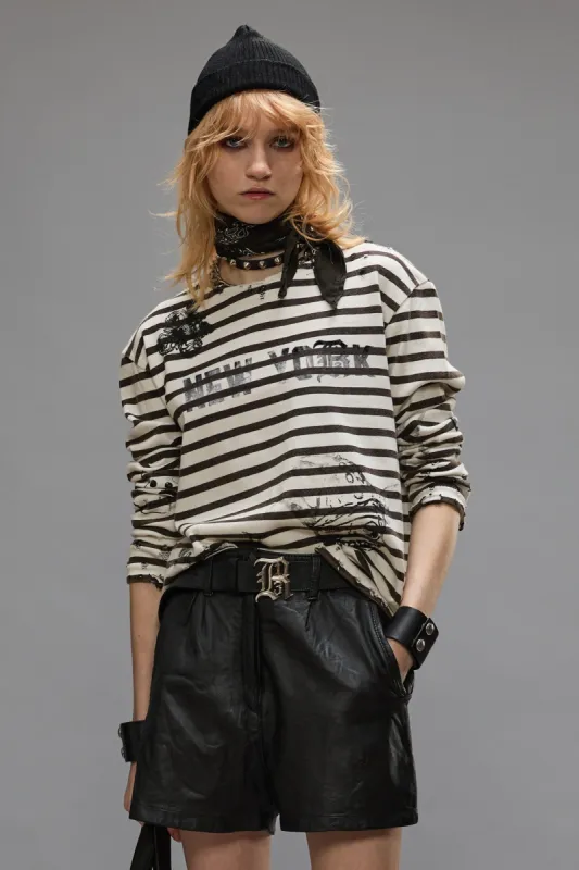 LONG SLEEVE BRETON TEE - BLACK AND WHITE STRIPE sold by R13