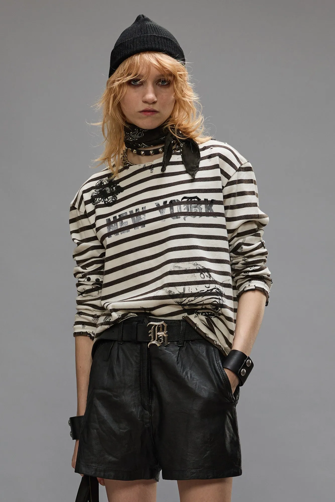 LONG SLEEVE BRETON TEE - BLACK AND WHITE STRIPE sold by R13