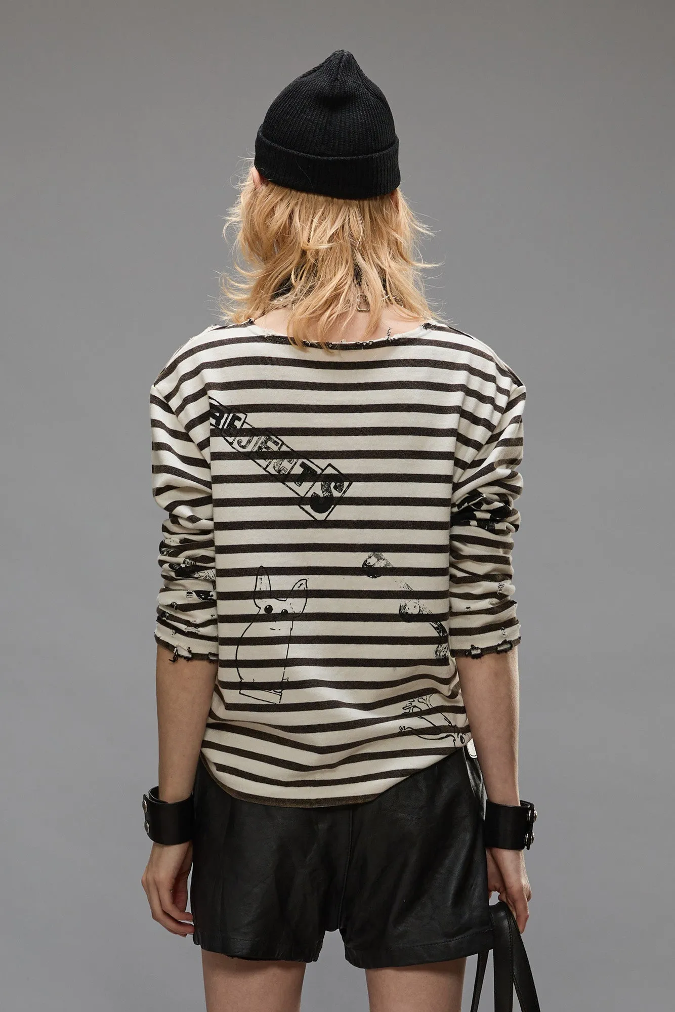 LONG SLEEVE BRETON TEE - BLACK AND WHITE STRIPE sold by R13 product image thumbnail 5