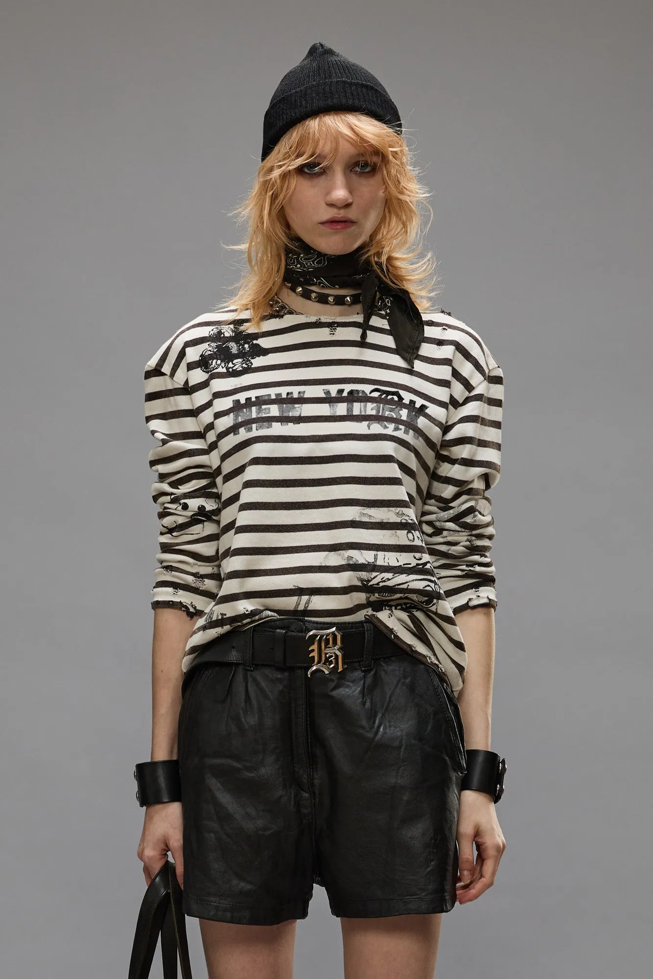 LONG SLEEVE BRETON TEE - BLACK AND WHITE STRIPE sold by R13 product image thumbnail 4